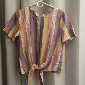 Madewell striped top with tie front